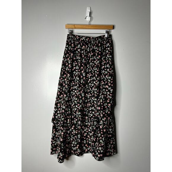 Tiered Maxi Skirt Dark Floral Women's Medium Front Slit Witchy Whimsigoth Grunge - Picture 5 of 8